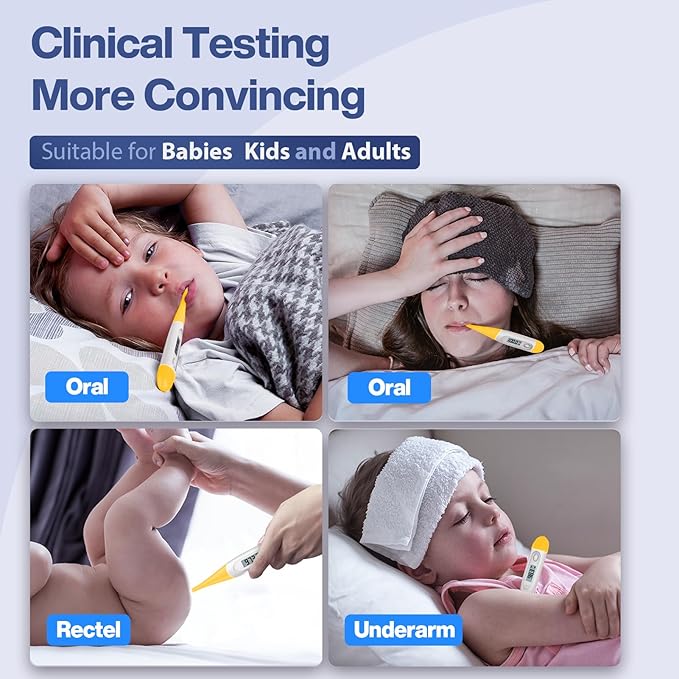 Boncare 10 Seconds Digital Thermometer for Adults and Kids - Accurate & Safe Rectal Thermometer for Baby with Fever Alarm, Oral Thermometer (Yellow)-CubbioJoy