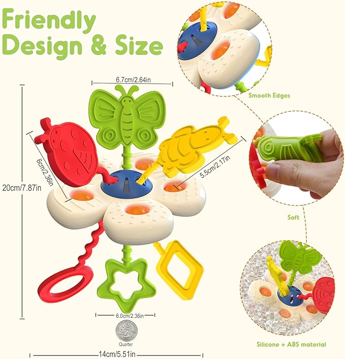 Baby Sensory Chew Toy for 6-12-18 Months, Soft Silicone Pull String Travel Toy for Car Seat & Stroller, Develops Fine Motor Skills & Vision, Early Learning Gift for Newborns and Toddlers Boys Girls-CubbioJoy