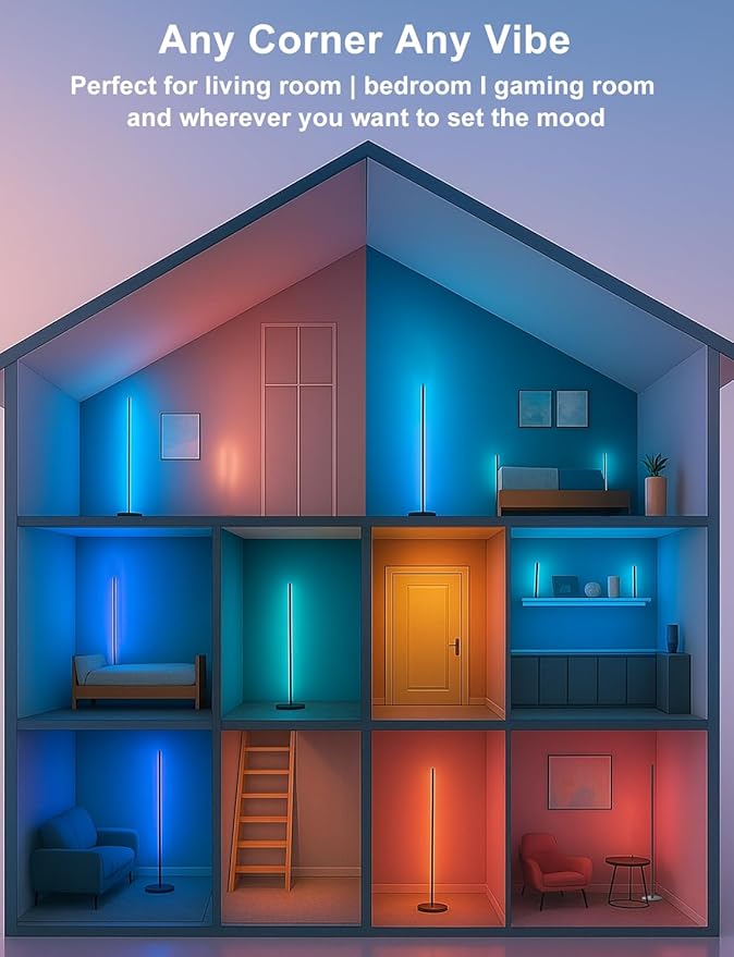 Corner Floor Lamp, Smart RGBICW LED Corner Lamp with App and Remote Control, 16 Million DIY Colors, Music Sync, Modern LED Floor Lamp for Living Rooms, Bedrooms, and Gaming Rooms-CubbioJoy