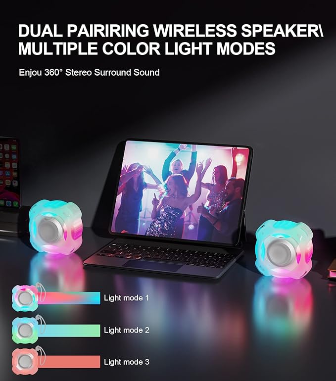 comiso Shower Bluetooth Speaker, Waterproof Bluetooth Speakers IPX7, Floating Portable Wireless Speaker with LED Light, Loud HD Sound and Bass for Travel Beach Shower, Ideal Gifts for Men and Women-CubbioJoy