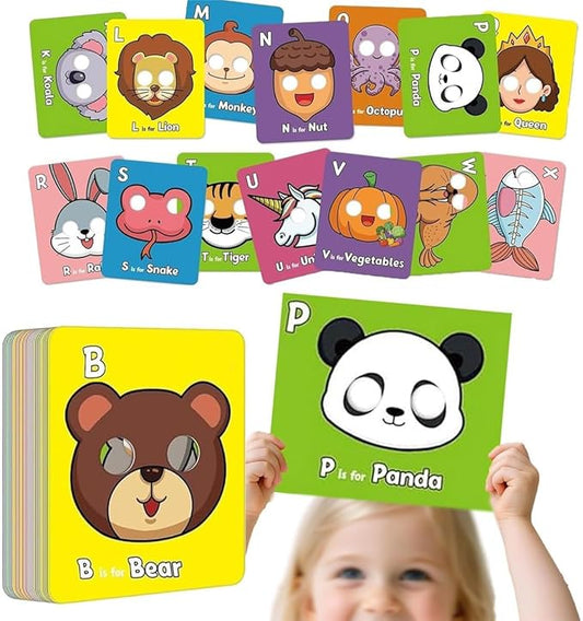 26 PCS Alphabet ABC Flash Cards with Animal Masks, Colorful Alphabet Mask Cards, Giant Letter ABC Animal Faces Flash Learning Flashcards, Interactive Education Games, Learn Letters-CubbioJoy