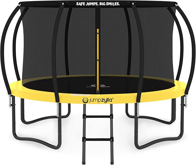 JUMPZYLLA Trampoline Outdoor 8FT 10FT 12FT 14FT 15FT 16FT with Enclosure and Ladder, ASTM Approved Recreational Trampoline for Kids and Adults, Anti-Rust Coated Frame-CubbioJoy