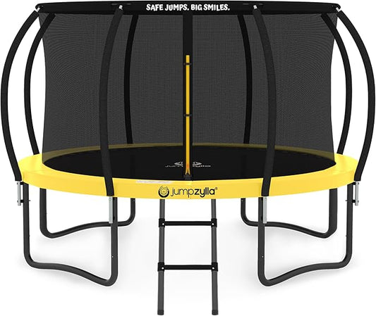 JUMPZYLLA Trampoline Outdoor 8FT 10FT 12FT 14FT 15FT 16FT with Enclosure and Ladder, ASTM Approved Recreational Trampoline for Kids and Adults, Anti-Rust Coated Frame-CubbioJoy