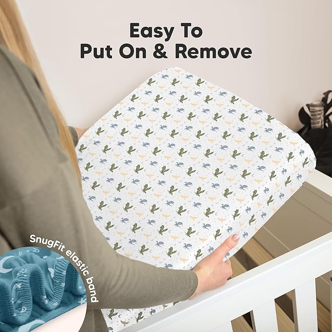 KeaBabies 2-Pack Organic Crib Sheets for Boys, Girls - 52x28 Fitted Crib Mattress Sheet Neutral, Breathable Jersey Cotton Cover for Baby Bed, Toddler Mattress, Soft & Cute Prints (Dragon Tale)-CubbioJoy