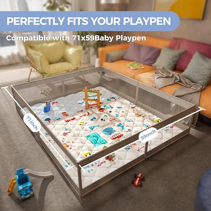 Car Portable Baby Play Mats for Baby 71" X 59" Playpen Mat Upgraded Thicker Babies Floor Play Mat Non-Slip Cushioned Crawling Mat Waterproof Activity Playmats for Babies Toddler Tummy Time(71X59)-CubbioJoy