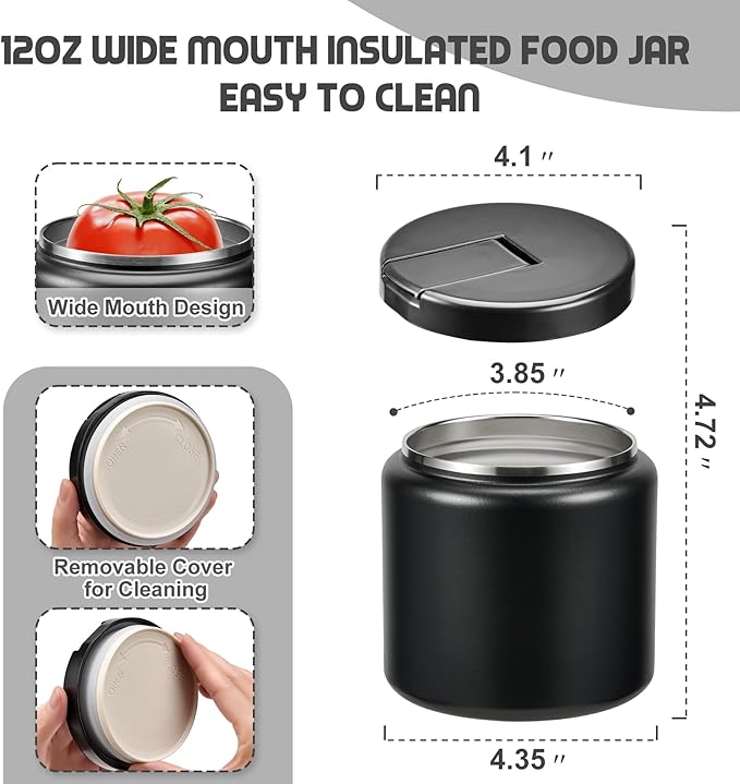 26oz Soup Thermo for Hot Food Kids with Buckle Lid Insulated Vacuum Food Jar Wide Mouth Leakproof Stainless Steel Lunch Container (Black)-CubbioJoy