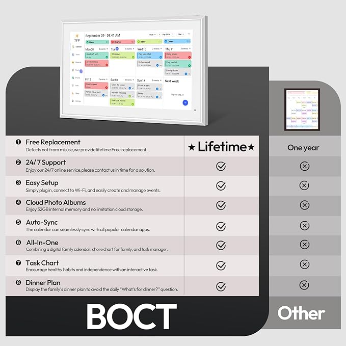 BOCT 21.5'' Digital Calendar Wall - 32GB Memory Touch Screen Chore Chart Smart Calendar,Digital Planner,Auto-Sync,APP Control,Interactive Family Schedules, Gift for Mother-CubbioJoy