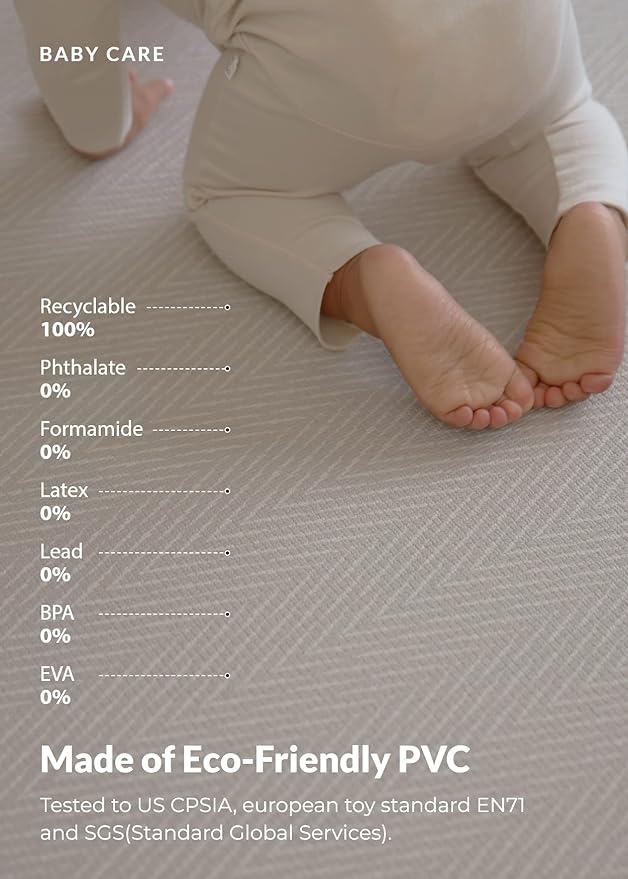 Baby Care Play Mat (Large, Hygge - Spore & Wooden) 82'' x 55'' Original One-Piece Reversible Rollable Waterproof Play Mat for Infants, Babies, Toddler, and Kids-CubbioJoy