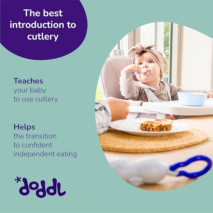 doddl Baby Spoon and Fork Set with Travel Case, Ergonomic Utensils For Self Feeding, Silverware for Babies 6 Months and Up, BPA Free, Dishwasher Safe-CubbioJoy