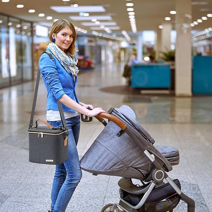 Breastmilk Cooler Bag with Ice Pack Fits 6 Baby Bottles Up to 9 Ounce, Baby Bottle Bag with Shoulder Strap for Nursing Mom Daycare,Dark Grey-CubbioJoy