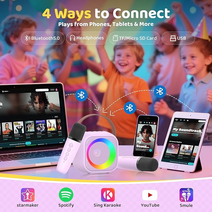 Karaoke Machine for Kids, Toys for 3-12 Years Old Girls Gifts, Kids Karaoke Microphone Machine Toy, Best Fun Christmas Birthday Gifts for 5 6 7 8 9 10 11 Years Teens Girl Boys Purple 2 Mic-CubbioJoy