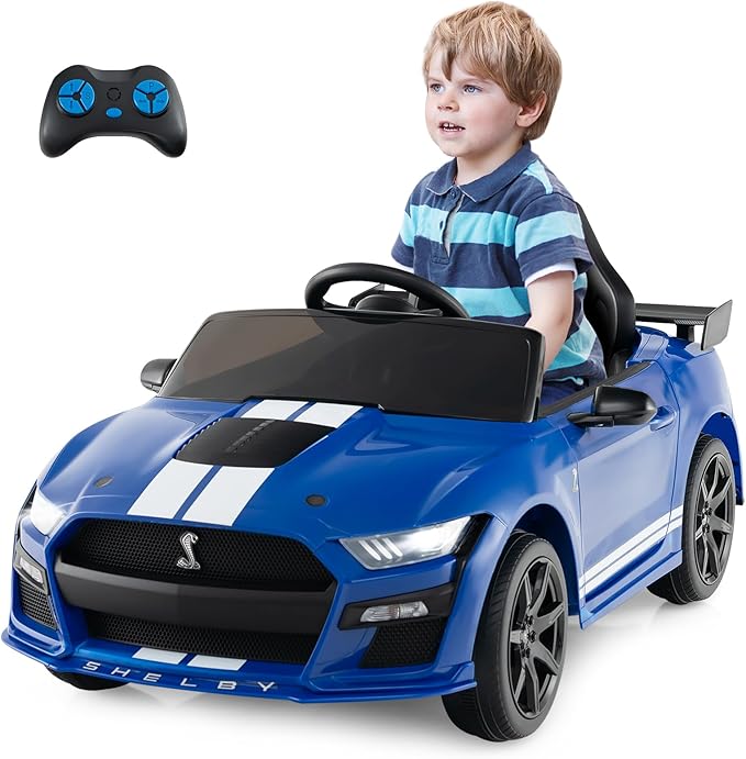 Costzon Ride on Car, 12V Licensed Ford Mustang Shelby GT500 Kids' Electric Vehicles w/Remote Control, USB Port, Radio, Music, Player, High Low Speed & Soft Start, Racing Kids Car for Toddler (Blue)-CubbioJoy