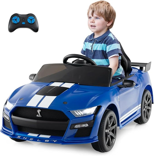 Costzon Ride on Car, 12V Licensed Ford Mustang Shelby GT500 Kids' Electric Vehicles w/Remote Control, USB Port, Radio, Music, Player, High Low Speed & Soft Start, Racing Kids Car for Toddler (Blue)-CubbioJoy