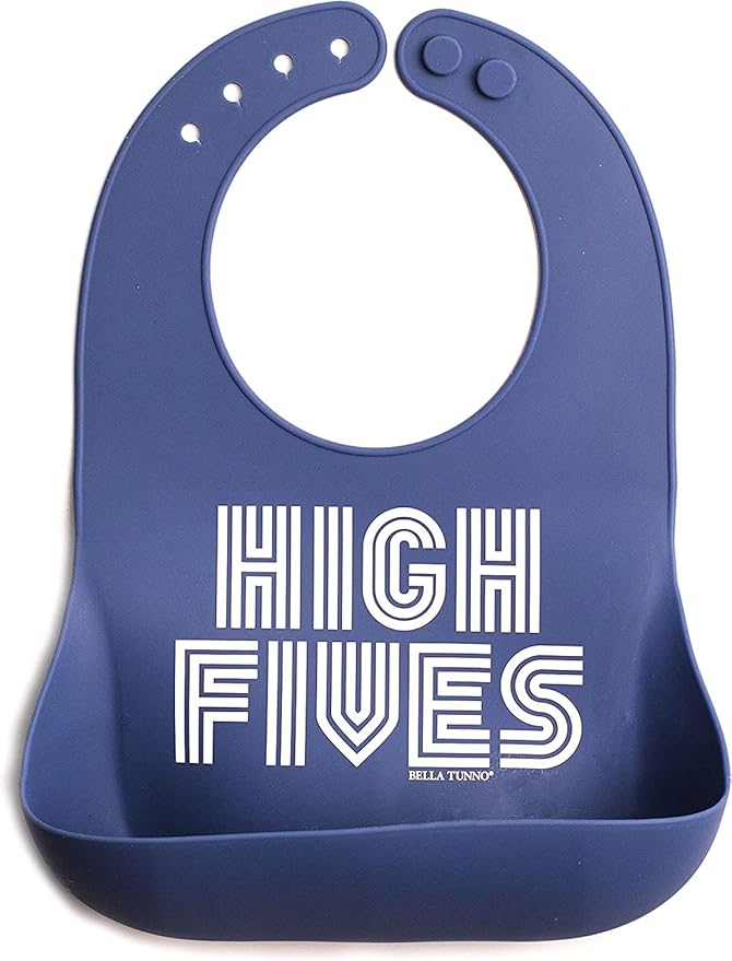 Bella Tunno Baby Bib for Eating, Waterproof Silicone Bib with Large Food Catcher, Adjustable Fit for Babies 4-12 months & Toddlers 1-3 Years, Boys & Girls, High Fives-CubbioJoy