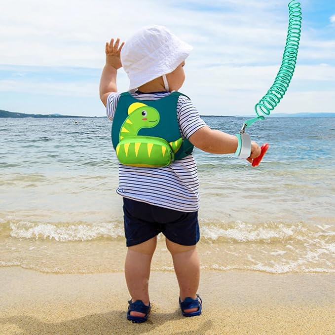 Accmor Toddler Harness Leash with Anti Lost Wrist Link, Cute Dinosaur Harnesses Walking Wrist Leashes for Kids, Children Restraints Hand Straps Belt Tether to Keep Baby Boys Girls Close (Turquoise)-CubbioJoy