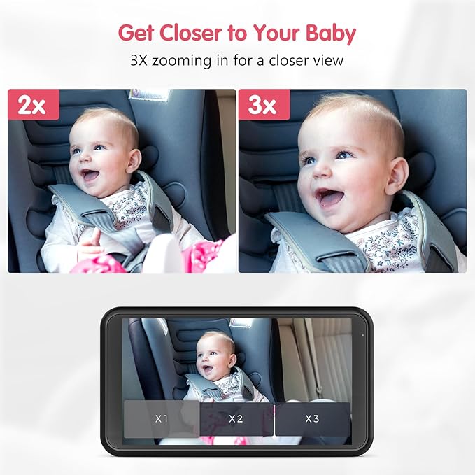 BM2 Car Camera for Baby, 5.2" 1080P Screen with 3X Zoom, Clear Rear-Facing View, 360° Rotating Lens, Easy Installation – Safety for Infants and Pets-CubbioJoy