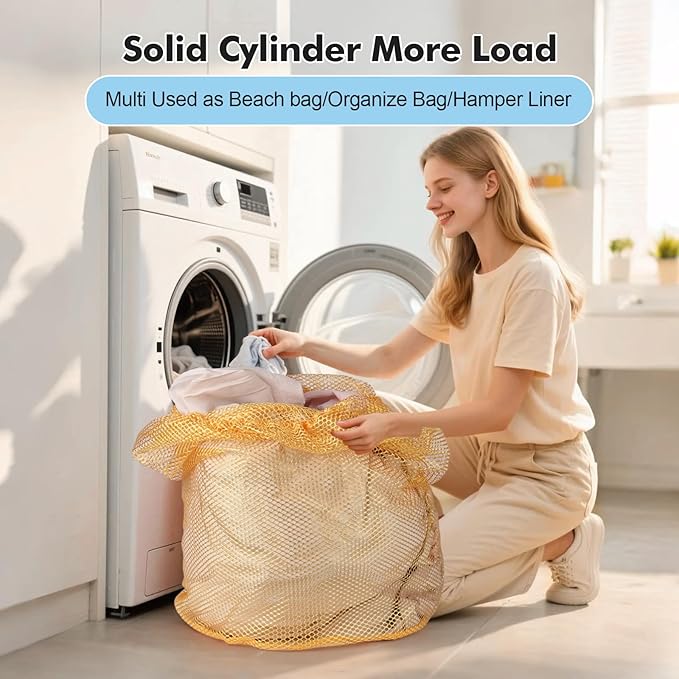 3Pcs Mesh Laundry Bags Washing Machine Mesh Wash Bags Jumbo for Delicates Clothes,Bed Linen,Toys with Drawstring Closure Sturdy(3 XXLarge 28 x 26 Inches, Yellow)-CubbioJoy