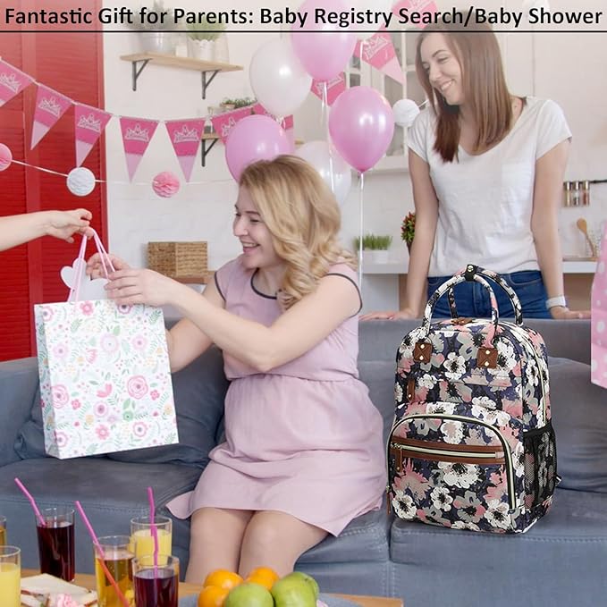 Diaper Bag Backpack Tote for Women Large Capacity, Multifunctional Waterproof Baby Bag with Insulated Pockets For Baby Girl Boy Mama, Maternity Bag Floral Painting-CubbioJoy