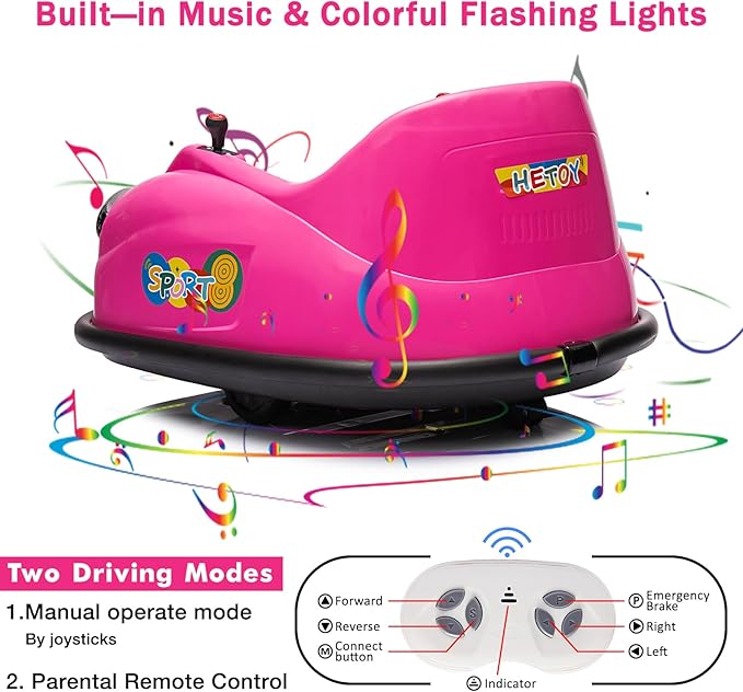 12V Bumper Car for Toddlers, Electric Toy Ride on Battery Car with Kids W/Parent Remote Control, 2-Speed, 360 Degree Spin, Music & LED Lights for Kids, Pink-CubbioJoy