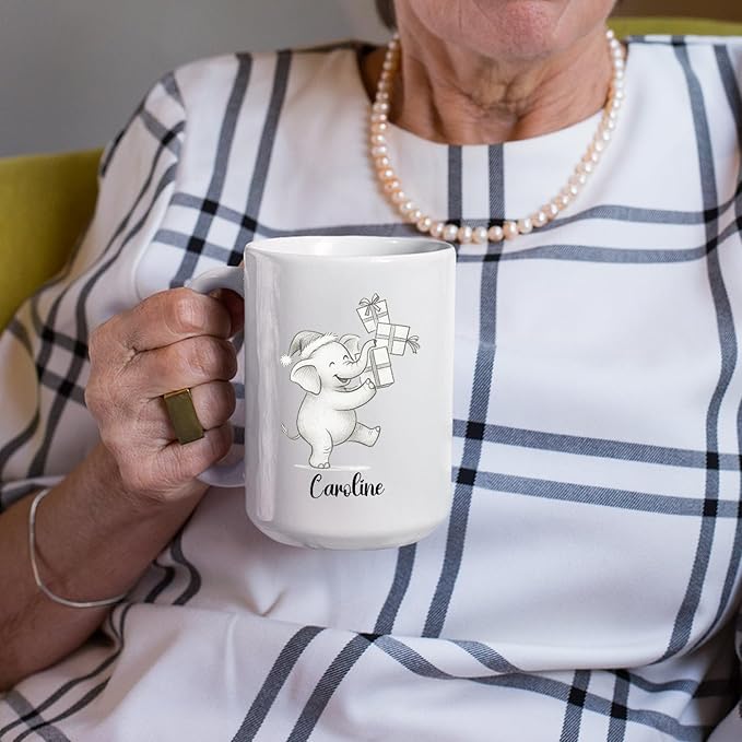 Cute Elephant Coffee Cup With Name, Personalized Elephant Lover Coffee Mug Gift For Men Women Kids Children, Awesome Animal White Ceramic Teacup 11 Oz 15 Oz, Custom Name Elephants Accent Coffee Mug-CubbioJoy