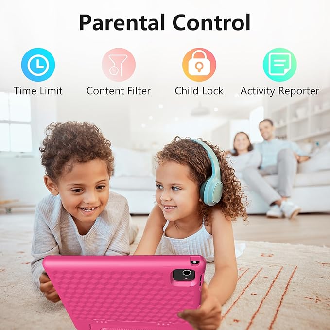 JREN Tablet for Kids｜10.1 Inch Kids Tablet Android 14｜Octa-core｜64GB｜WiFi ｜Bluetooth｜Parental Control｜Children Content｜Children Toddler Pink Girls Gift-CubbioJoy