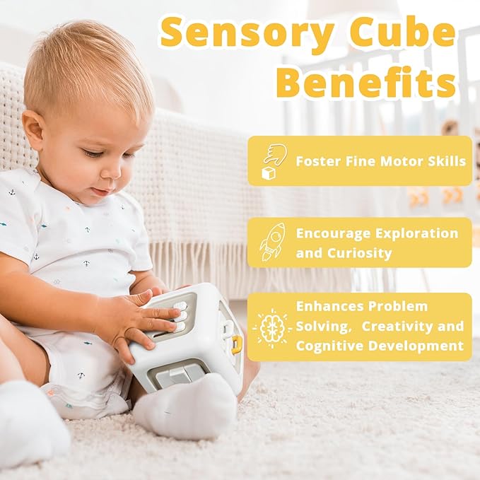 Busy Cube Toys for 1 Year Old Boy, Montessori Toys for 1+ Year Old, Travel Sensory Toys for Toddlers 1-3, Learning Fine Motor Skills| 1st Birthday Gifts Boy 9 12 Months +-CubbioJoy