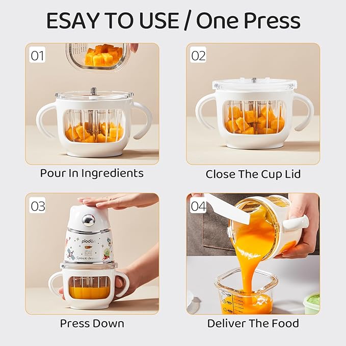 Baby Food Maker - Food Puree Processor, Fruits, Vegetables, Meats and Potatoes Mini Food Blender, Suitable for Avocados, Grapes and Strawberries Space Silver, 10 oz Gift Package-CubbioJoy