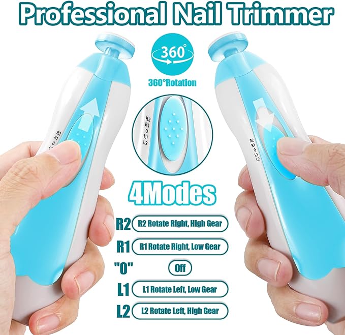 Baby Nail Trimmer Electric, 6 in 1 Rechargeable Baby Nail Clippers Manicure Set Grooming Kit for Toddler Infant or Adults (Blue)-CubbioJoy