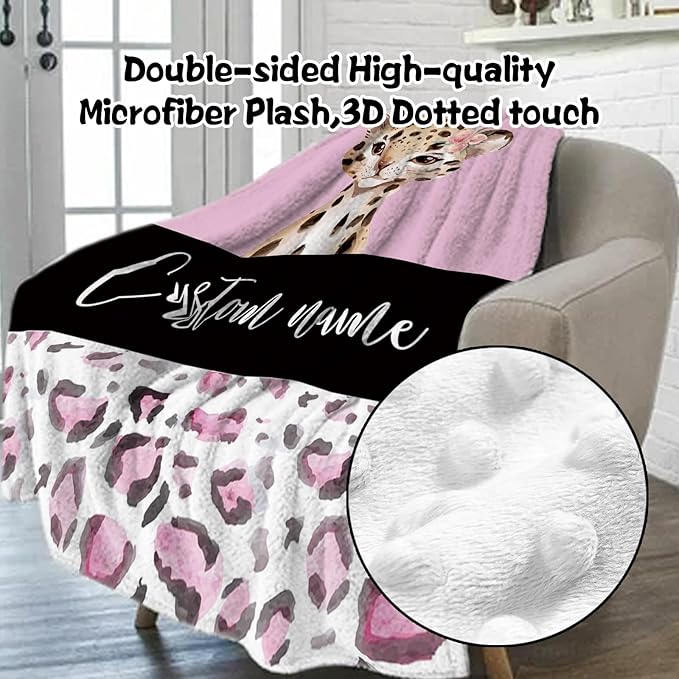 Custom Nursery Crib Bedding Set: Personalized Name 4 Piece Pink Leopard Elephant Design Baby Crib Sets for Girls - Toddler Double Layer Blanket Set, Comfortable Crib Bed Sheets for Baby Toddlers-CubbioJoy