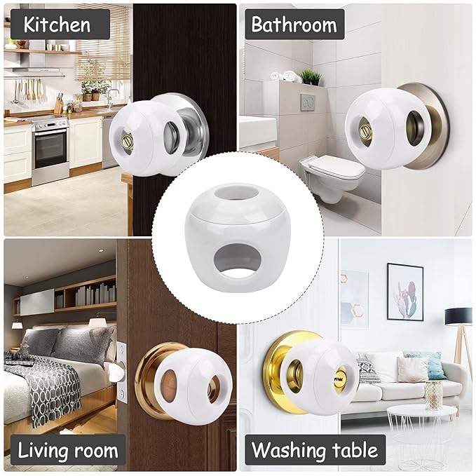 Baby Safety Door Knob Covers 4 Pack Baby Safety Door Handle Protector Child Proof Door Knobs Door Safety for Kids Universal Fit Easy Grip Lockable Design One Hand Operation for Parents No Tools Needed-CubbioJoy