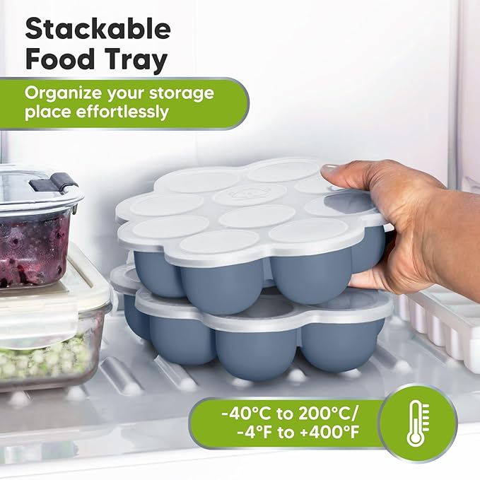 KeaBabies Silicone Food Freezer Trays with Lid, 2oz x 10 Pods Baby Food Storage Containers, Easy Puree Meal Prep, Breast Milk Silicone Freezer Molds, Dishwasher, Microwave Safe, BPA-Free (Slate)-CubbioJoy