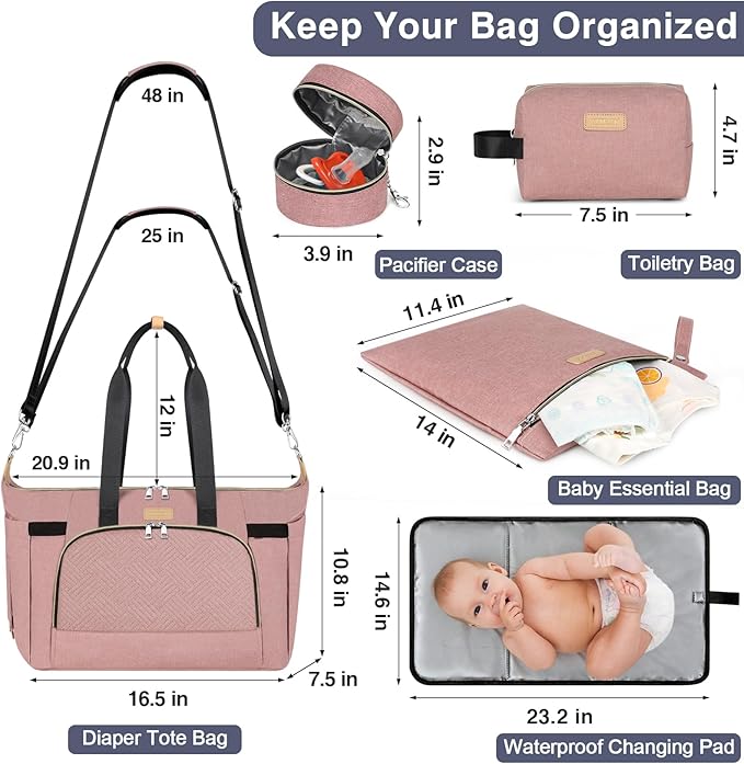 ITIEZY Diaper Bag Tote for Baby - Large Mommy Bag with Portable Changing Pad Pacifier Case, Hospital Bags Travel Baby Bag-CubbioJoy