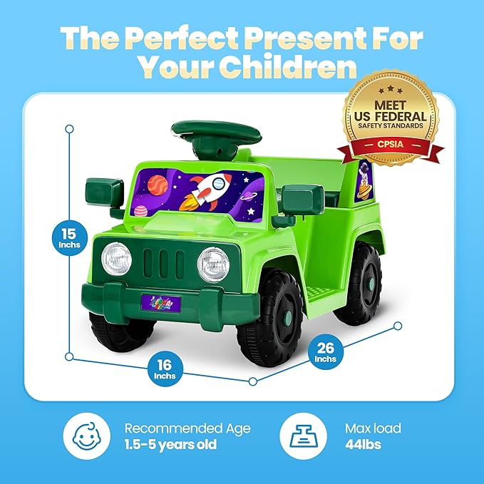 6V Toddler Ride On Car Interactive Electric Car with Horn LED Front Light Rear Storage Stellar Galaxy Theme Perfect for Boys & Girls 18+ Months Safe & Fun for Little Explorers(Green Space)-CubbioJoy