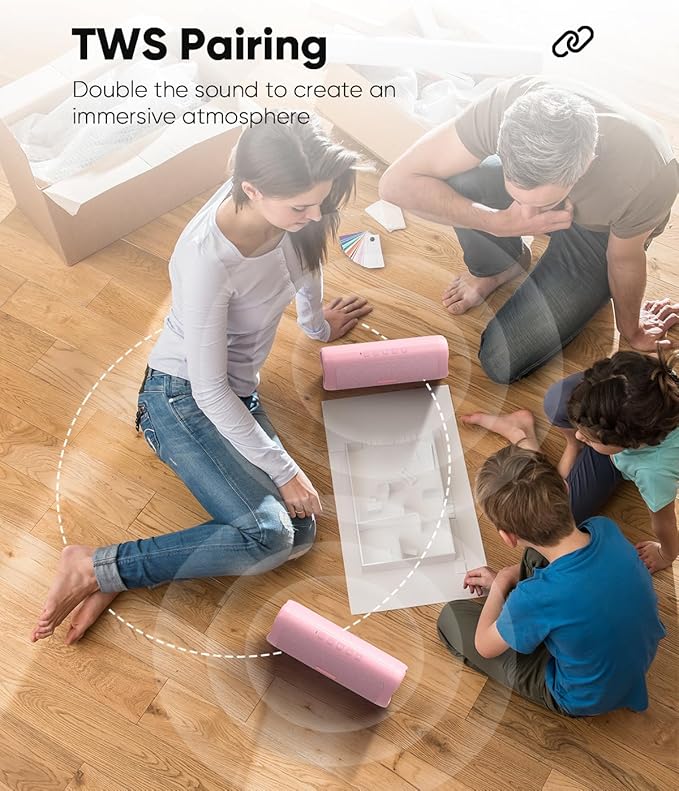 Bluetooth Speaker with HD Sound, Portable Wireless, IPX5 Waterproof, Up to 20H Playtime, TWS Pairing, BT5.3, for Home/Party/Outdoor/Beach, Stocking Stuffers, White Elephant Gifts for Adults (Pink)-CubbioJoy