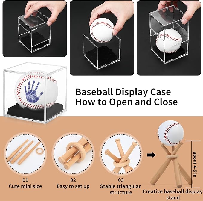 Baby Handprint & Footprint Kit with Photo Frame, Baseball Stand & Display Case – Perfect Newborn Keepsake, Baseball Baby Shower Gifts New Dad First Parent's Father's Day Gift-CubbioJoy
