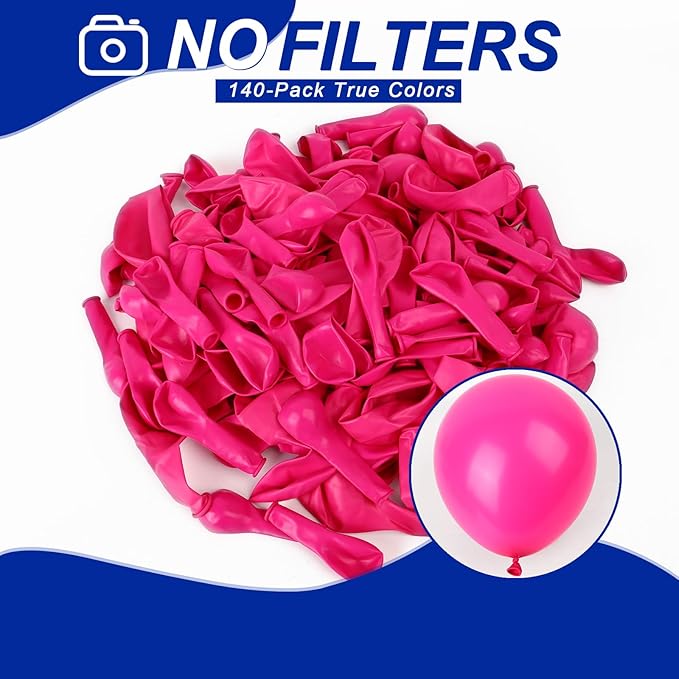 140pcs Hot Pink Round Balloons Different Sizes 18 12 10 5 Inch Latex Balloons for Arch Decoration Party Balloon Kit for Graduation Birthday Party Wedding Balloon Baby Shower Decoration-CubbioJoy