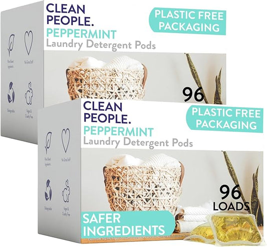 Clean People Laundry Detergent Pods - Recyclable Packaging, Hypoallergenic, Stain Fighting - Ultra Concentrated, Laundry Soap - Peppermint, 192 Pack-CubbioJoy