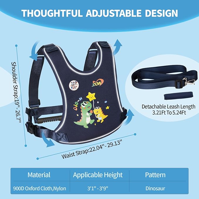 2025 New Safety Harness for Autism and Special Needs Child (3-6 yrs), Anti-Elopement Vest Harness with Light Reflector and Grab Handle for Active, Autistic ADHD Kids,Adjustable Tether Leash with Pouch-CubbioJoy