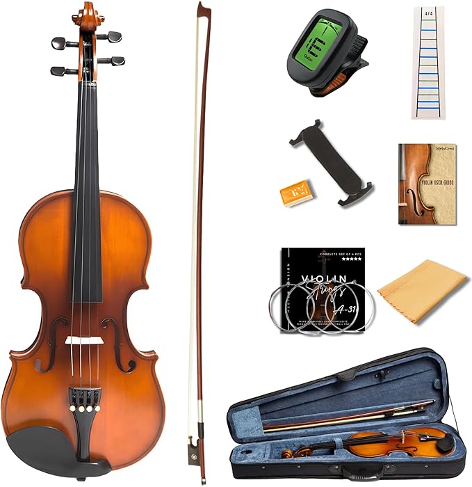 4/4 Full Size Violin for Adults - Solid Wood, Spruce Top, Maple Back, Pro Brazilwood Bow, Hard Case, Shoulder Rest, Electronic Tuner, Extra Strings & Rosin (MVA-800)-CubbioJoy
