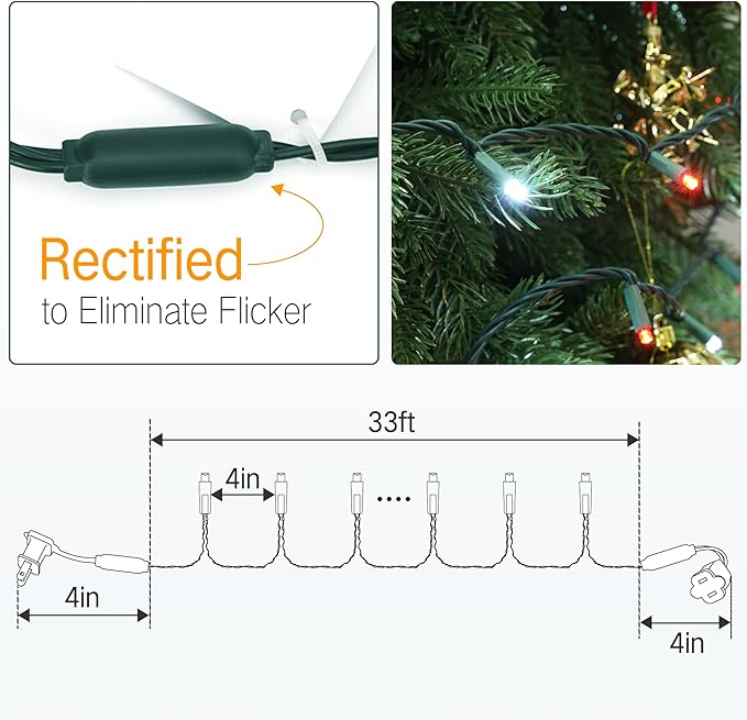 Brizled Red & White Christmas Lights, 33ft 100 LED Christmas String Lights, 5MM Wide Angle Xmas Tree Light Connectable, 120V UL Certified Mini Xmas Light for Indoor Outdoor Tree Room Party, Green Wire-CubbioJoy