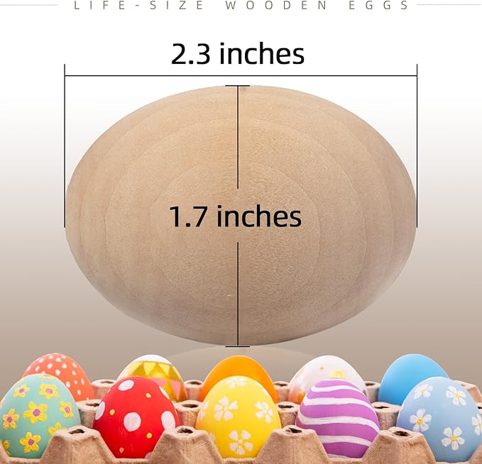 CALPALMY 24 Pieces Wooden Eggs - Life-Size, Reusable Fake Easter Eggs for Painting, Decorating, Crafting, Pretend Play, Faux Food Display, Nest Box Training-CubbioJoy