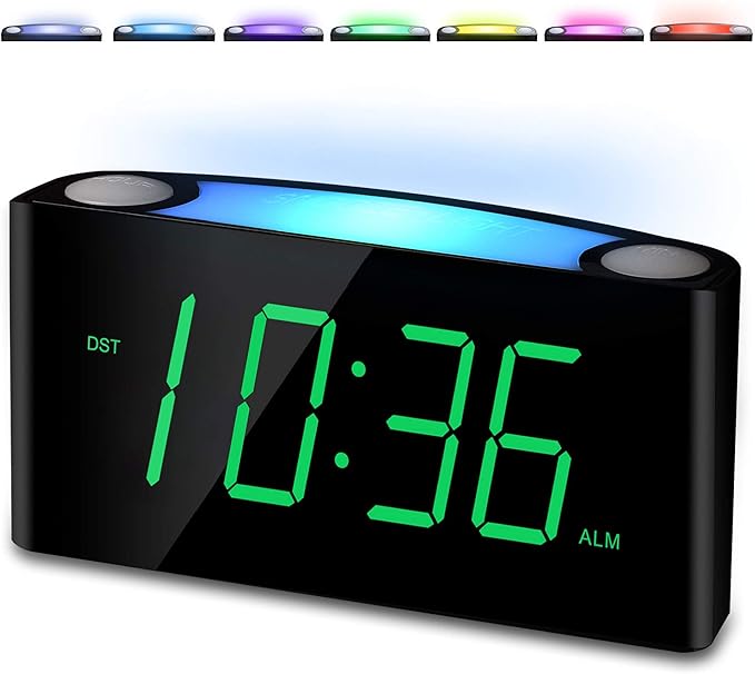 Alarm Clock for Bedroom, 7.5" Large Display LED Digital Clock with 7 Color Night Light,USB Phone Charger,Dimmer,Battery Backup,Easy to Set Loud Bedside Clock for Heavy Sleepers Adult Teen Kid Boy Girl-CubbioJoy