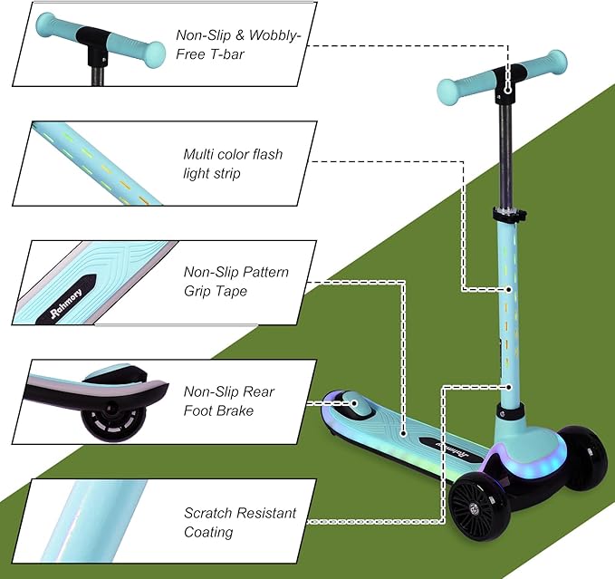 3-Wheel Light-Up Kids Scooter, 20 Different Light Patterns,Three Adjustable Heights,Lean to Steer, Balance Scooter for Ages 3-8-CubbioJoy