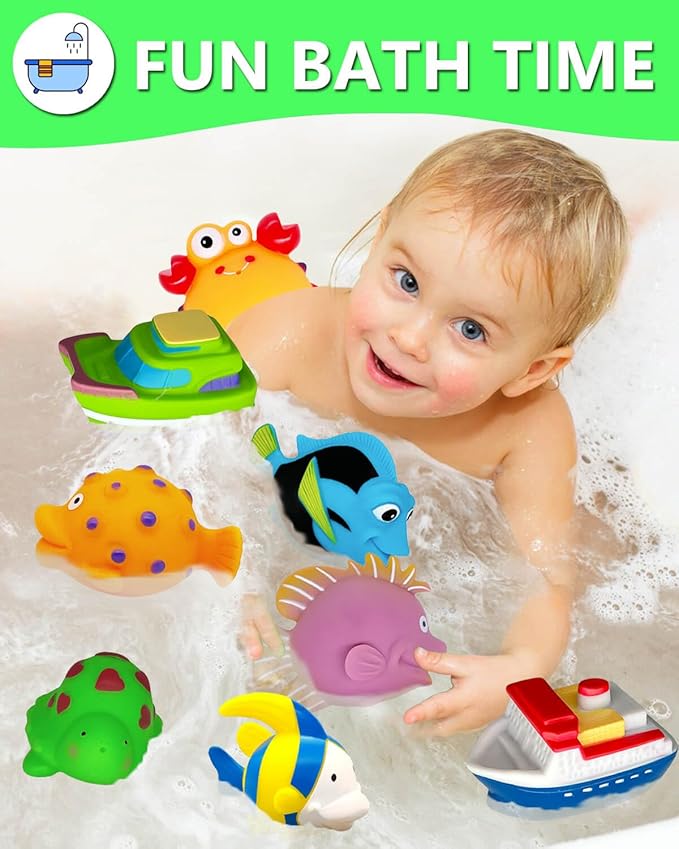 Bath Toys for Kids Ages 1-3 - Mold Free Bath Toy for Babies 6-12 Months - Toddler Pool Bathtub Water Table Toys - Valentines Day Gifts for 1 2 3 Year Old Boys Girls Easter Basket Stuffers Toy Boats-CubbioJoy