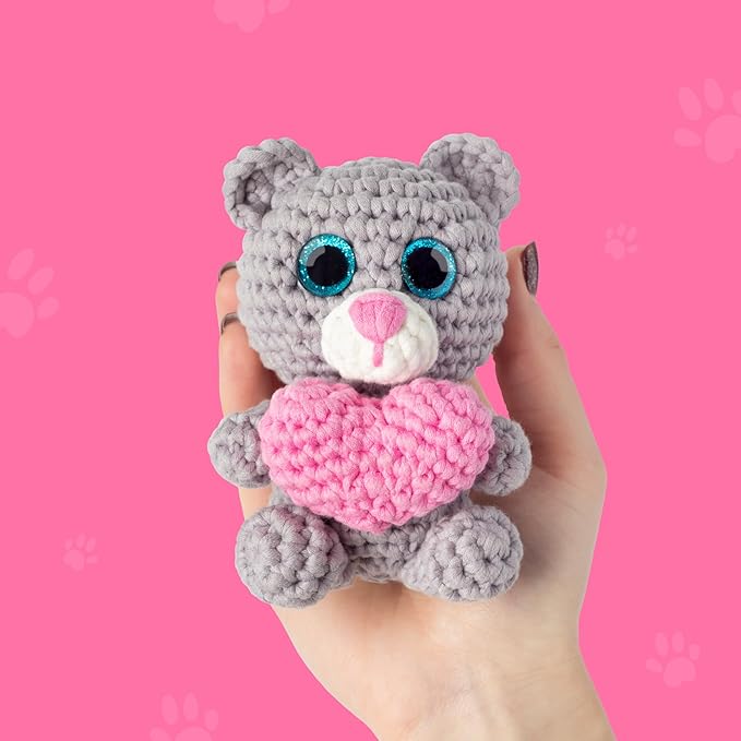 Cookie Box Crochet Kit for Beginners - Learn to Craft Amigurumi Stuffed Animals - Knitting Gift for Kids and Adults - Beginner-Friendly Yarn - Stitch-by-Stitch Video Tutorial - Bear Ted-CubbioJoy