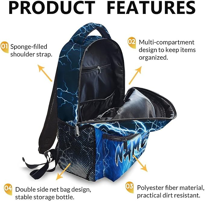 Custom Wolf Backpack for Boys Kids - 17 Inch Personalized Lightning Backpack for School Kindergarten Elementary Primary Senior Middle - Durable Cool Schoolbag with Name-CubbioJoy