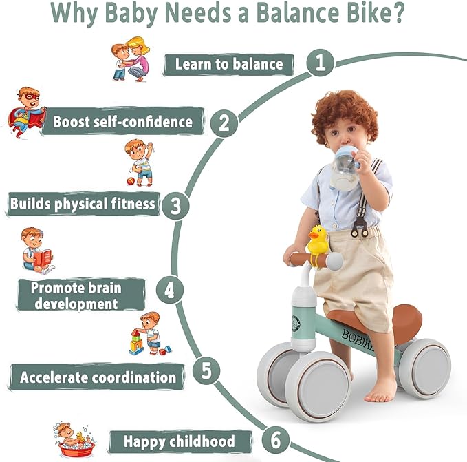 Baby Balance Bike Toys for 12-36 Months Kids Toy Boy and Girls Gifts Toddler Best First Birthday Gift Children Walker No Pedal Infant 4 Wheels Bicycle (Classic, Light Green)-CubbioJoy