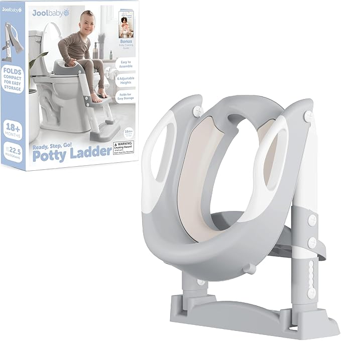 Jool Baby Potty Training Seat with 2 Step Ladder for Toddlers - Soft Cushioned Seat & Splash Guard, Adjustable Height (Gray)-CubbioJoy
