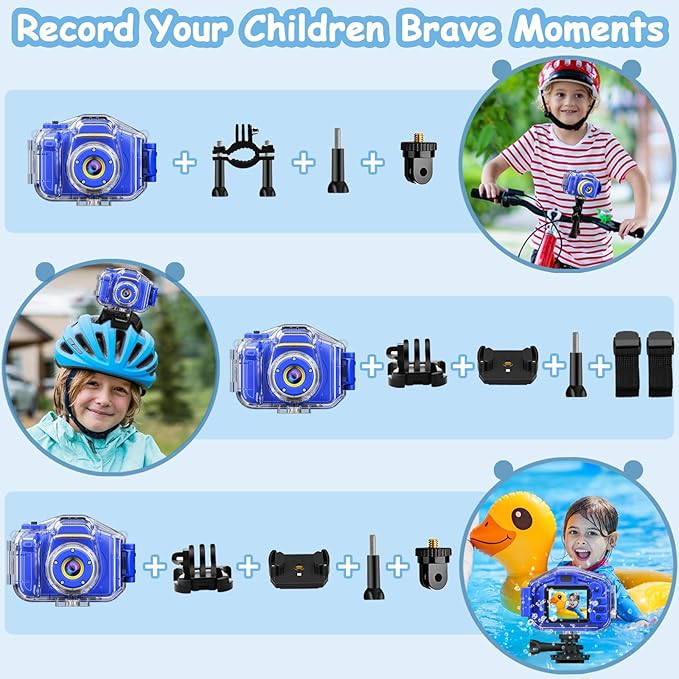 Agoigo Kids Waterproof Camera - Children Underwater HD Video Digital Camcorder, Portable Travel Toy for Toddler - Ideal Christmas Birthday Gifts for Boys Girls Age 3-12 with 32GB Card (Dark Blue)-CubbioJoy