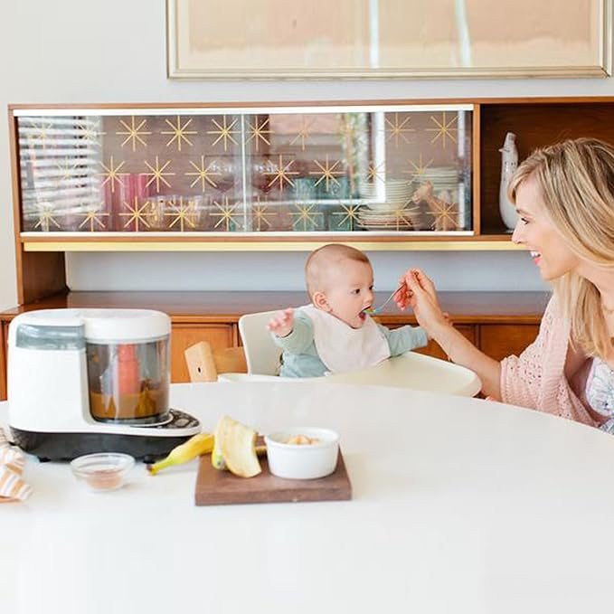 Baby Brezza One Step Baby Food Maker Deluxe – Auto shut Off, Dishwasher Safe Cooker and Blender to Steam + Puree Organic Food for Infants + Toddlers - Set of 3 Pouches + 3 Funnels-CubbioJoy